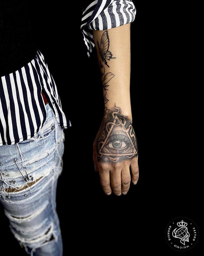 Tattoo Back Hand all seeing eye