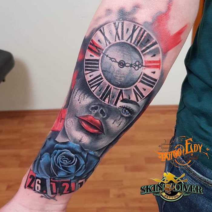 Tattoo Clock Face Rose